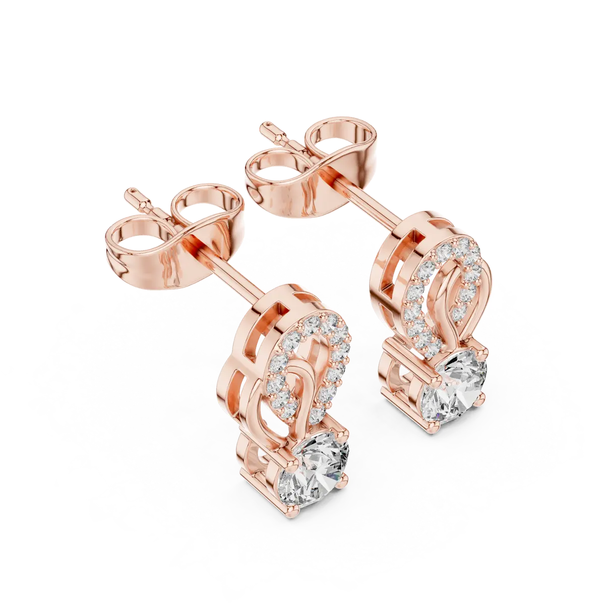Round Diamond Stud Earrings Twisted Design